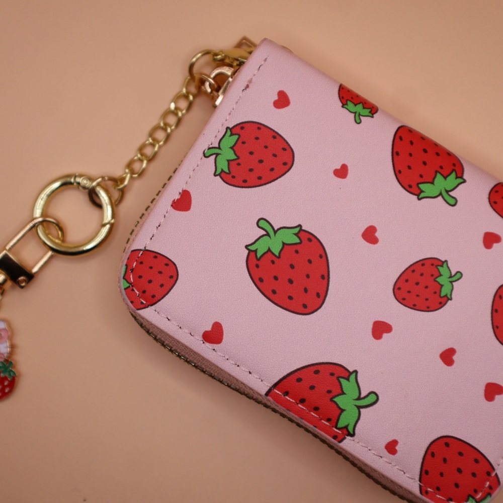 Pink Wallet with Strawberry Design